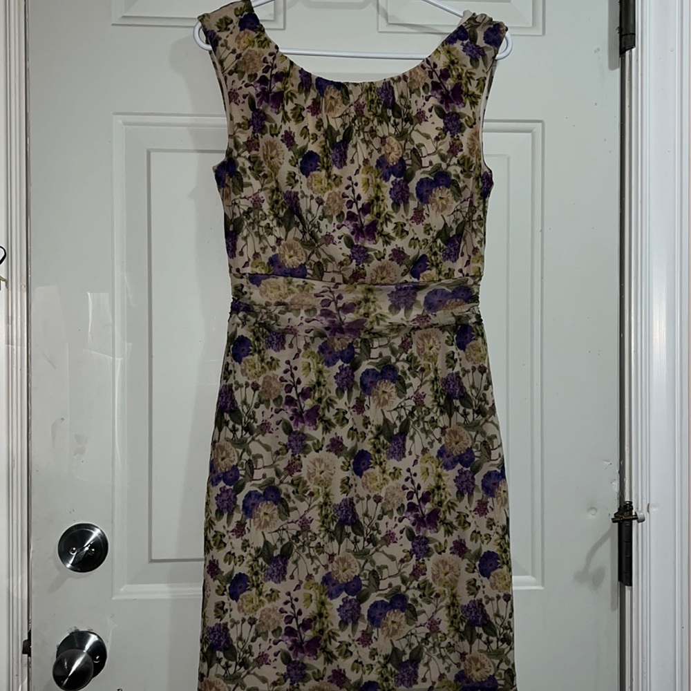 Esprit nude mesh dress with purple and yellow flowers